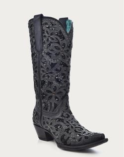 Black Sequin Embroidered Cowboy Boots