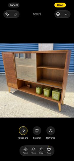 Beautiful Mid Century Modern Vintage Bookcase/ Wall Unit Walnut and Rattan