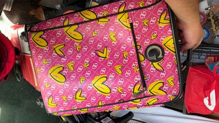 Pink Monogram Heart Print Rolling Luggage Guess