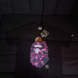 Bape Color Camo Milo on Big Ape Tee White Purple Size Medium