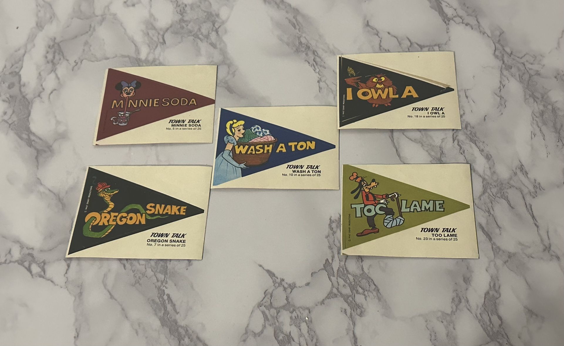 Disney 1975 Wonder Bread Crazy College Pennant Stickers Lot of 5 Stickers 