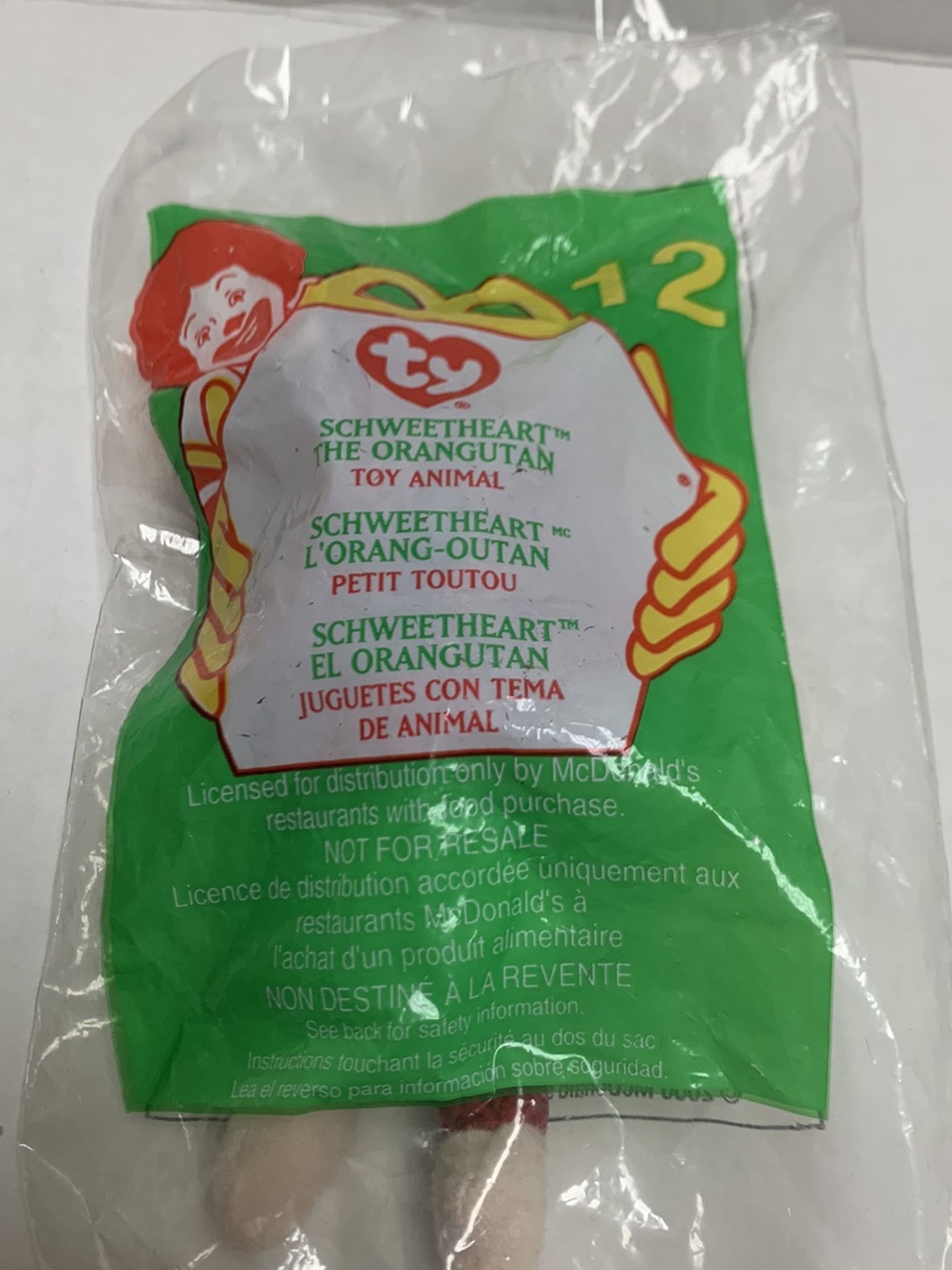 2000 McDonald’s Ty Teenie Beanie Baby Sweetheart The Orangutan