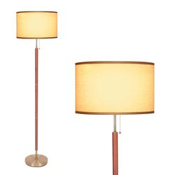 HonoDing Mid-Century Modern Floor Lamp, Walnut Wood Finish, Drum Shade, Living Room Décor (64in, E26 LED)