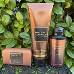 Mahogany Teakwood Bath & Body Works Body Spray, Lotion, and Soap Set