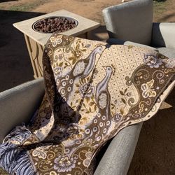 Gold Brown Beige Peacock Shawl