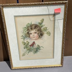 Antique Victorian Child Print By Maud Humphrey Framed