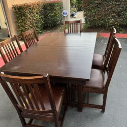 Restoration Hardware Mission Style Solid Wood Table With 6 Chairs (with Leaf And Matching Mirror)