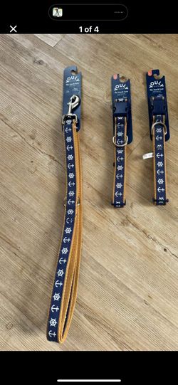2 Large Dog Collars + Leash Bundle – Nautical Theme Brand new