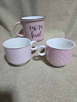 Set of 3 Pink Ceramic Mugs