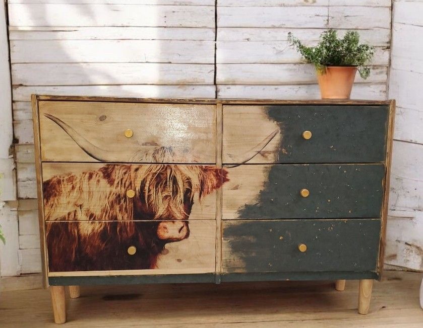 New Highland Cow Custom Dresser With Matching Mirror