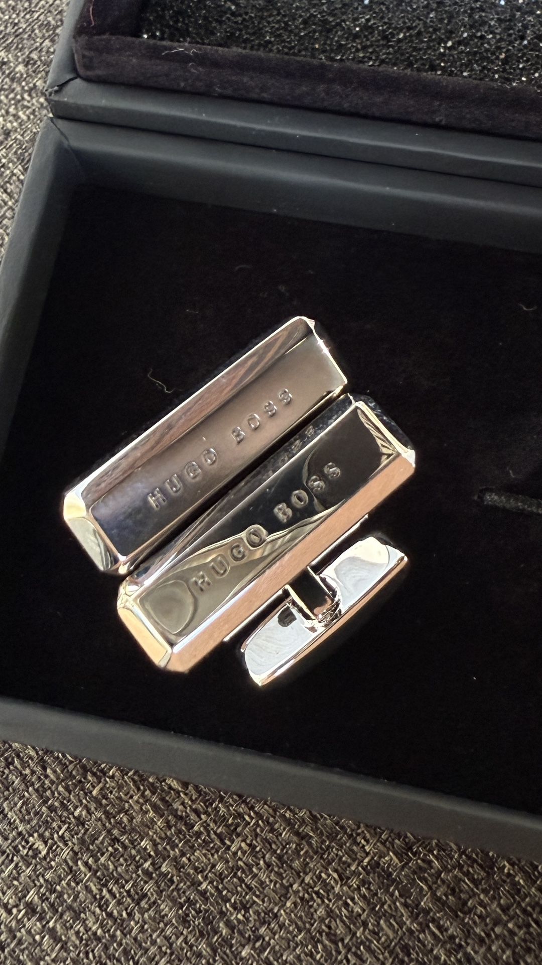 Hugo Boss Cufflinks – Elegant Silver & Gold Tone, New in Box