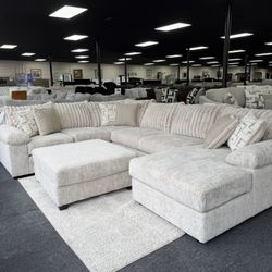 Nee Large Sectional In Beige Or Charcoal Color. Ottoman $299 More. Delivery & Set Up Available 