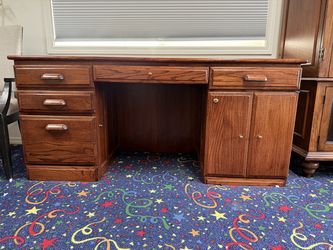Large Oak Executive Computer Desk – 66" Wide