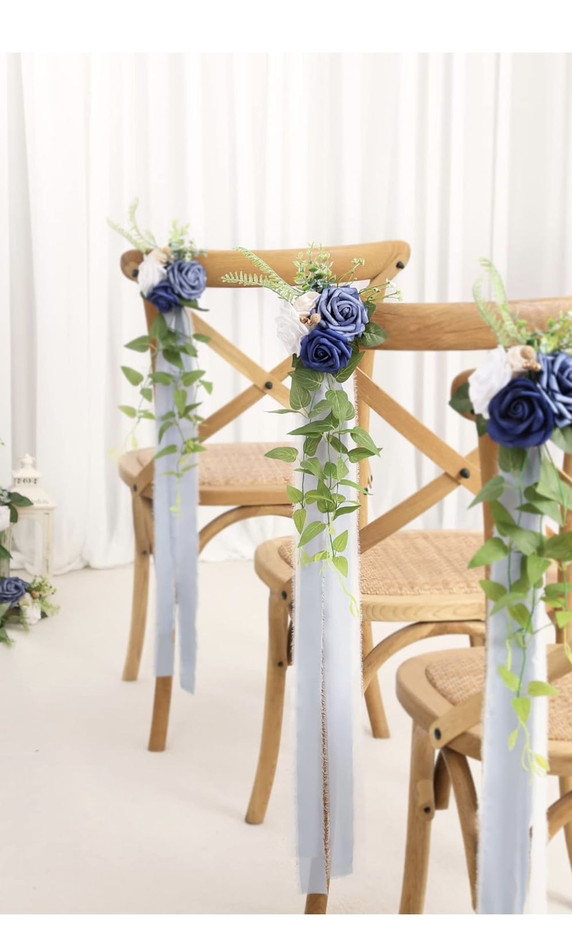 Wedding Aisle Decorations - Blue Pew Flowers Set