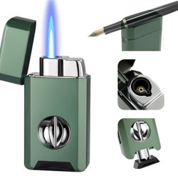 All-in-One Torch Lighter, Built-in Cutter, Holder Function, Jet Flame Butane Refillable Lighter, Gifts for Men, Adjustable Flame, Windproof Multifunct