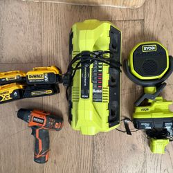 Dewalt 20v, Ridgid 12v, And Ryobi Tool Lot 