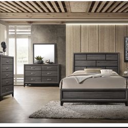 4- Pc Bedroom set Dresser,Mirror  Nightstand (1) Queen size bed frame  Not including Mattress and Box Sp