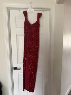 Red sequin maxi dress with slit