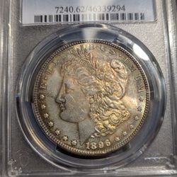 Stunning Pcgs 1896 Graded Morgan, Beautiful Color With Semi Pl Fields