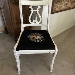 Vintage Antique Farmhouse Shabby Chic Needlepoint Musical Design Wood Chair