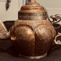 19th Century Rare Tibet Bronze Copper Auspicious Symbol Dragon Beast Wine Kettle