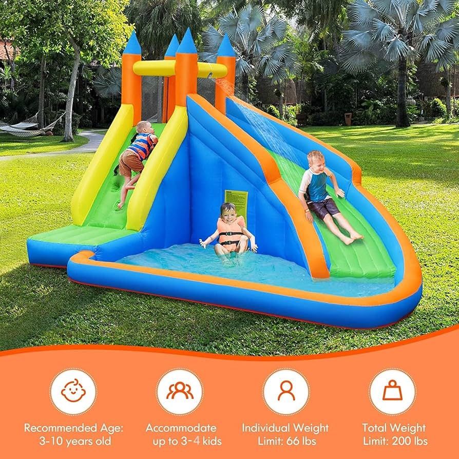 Costzon Inflatable Water Slide, Giant Bouncy Waterslide Park for Kids 