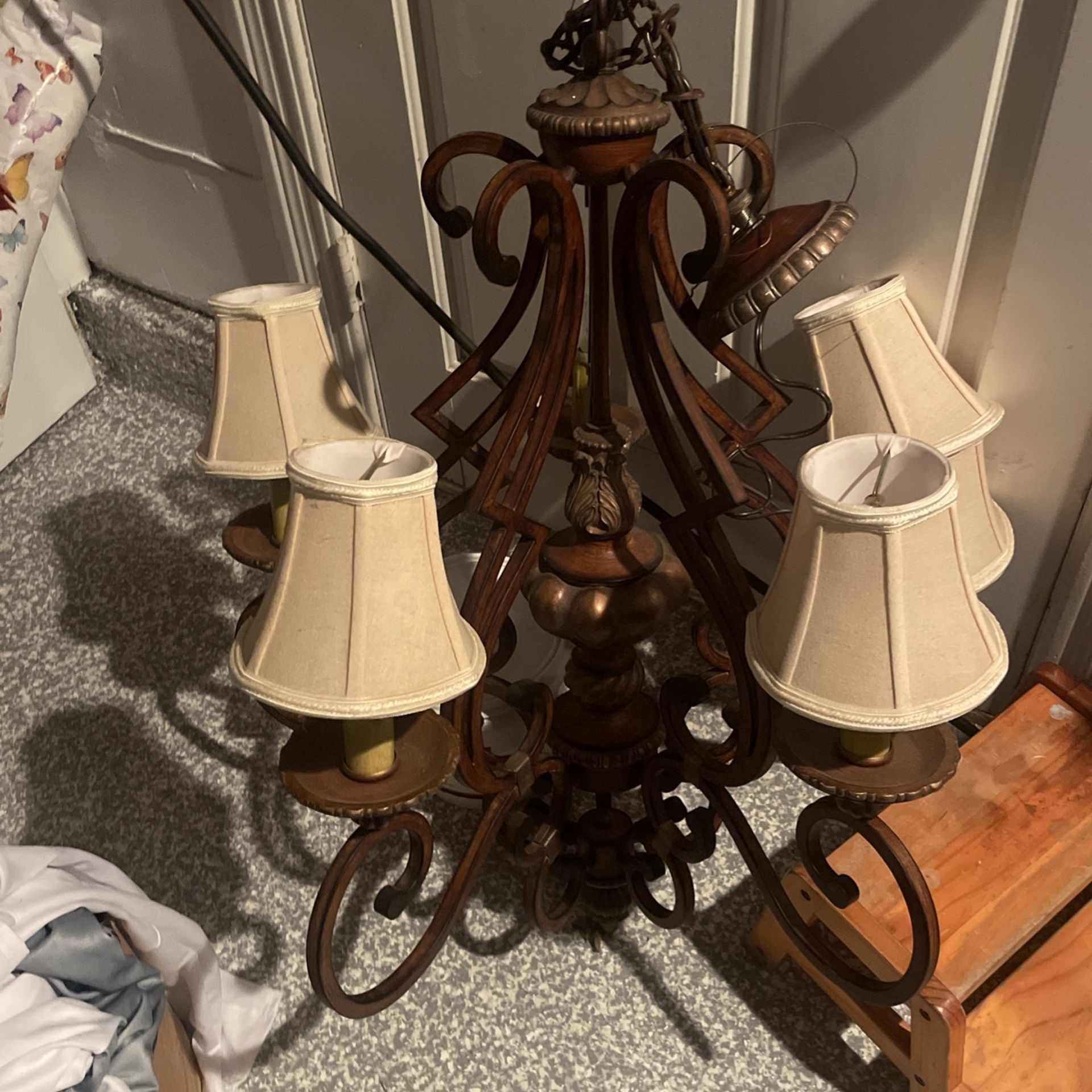 Chandelier Ornate Metal 5 Lights Vintage