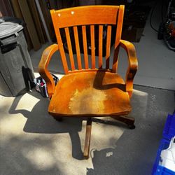 Vintage Mission Oak Banker's Desk Arm Chair on Wheels
