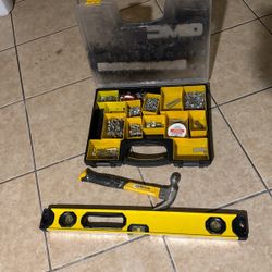 Small Tool Box, Hammer & Leveler 