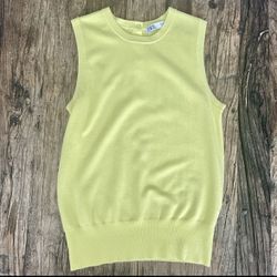 ZARA Yellow Knit Top No Sleeves Size S