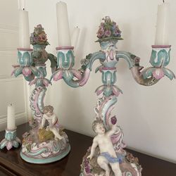 Antique Pair Candlebeas  One Arm Needs Repair Crossed Sword Hallmark 