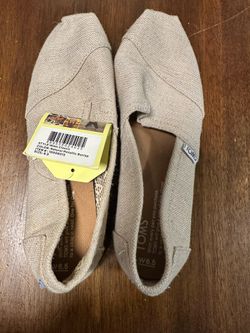 Toms Natural Metallic Burlap Slip-On Flats - Beige