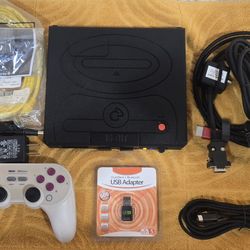 MiSTer Multisystem FPGA console, 8bitdo controller, HDMI, SCART RGB cable, wifi/bluetooth