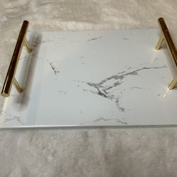 Modern White Plastic Tray | Gold Handles