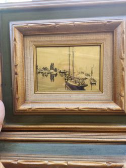 Antique Gold Etch Prints By Lionel Barrymore