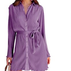 Shirt Dress Tunic Tops with Belt- large Purple