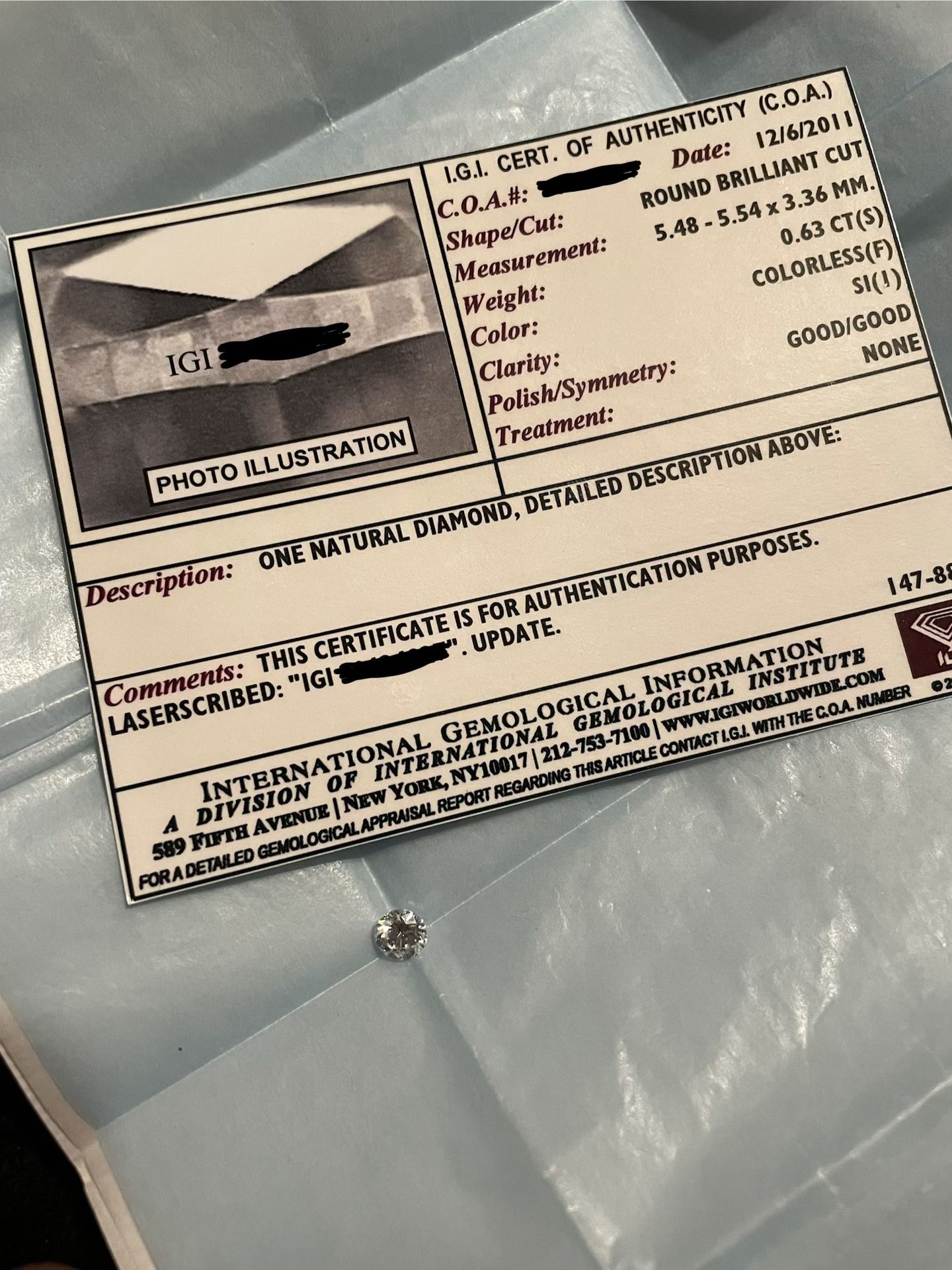 LOOSE Diamond - Round .63ct