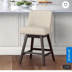 Cream Upholstered Swivel Bar Stool