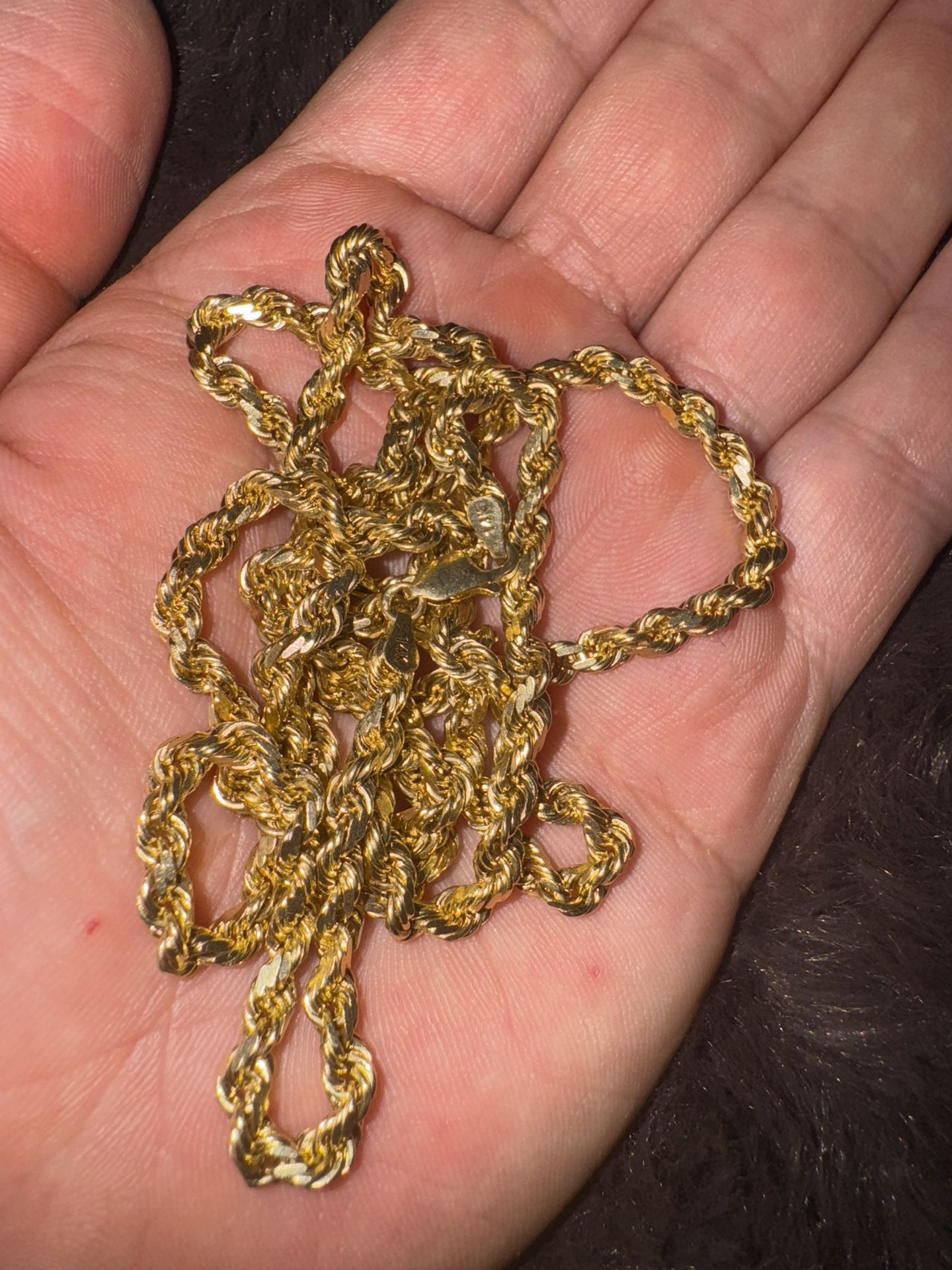 14K Solid Yellow Gold Diamond Cut Rope Chain 