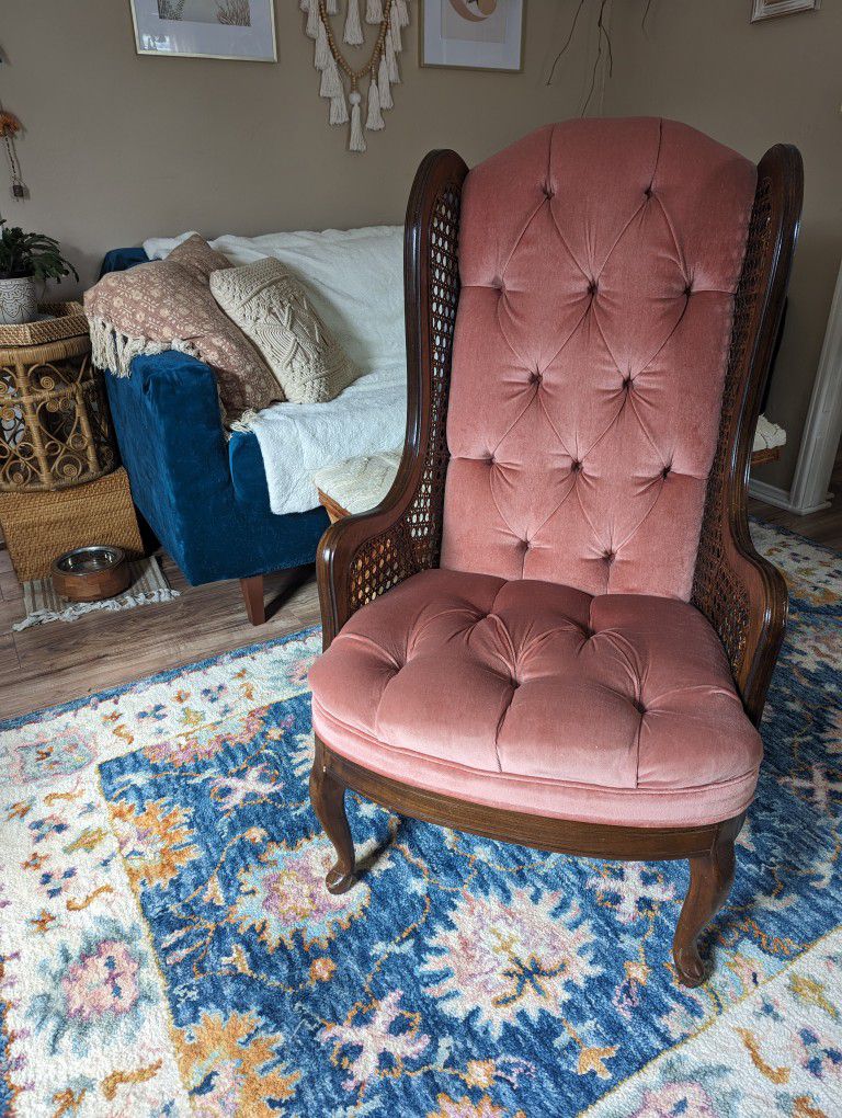 Pink Velvet Wingback Chair