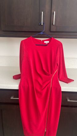 Calvin Klein Red Sheath Dress with Gold Zipper