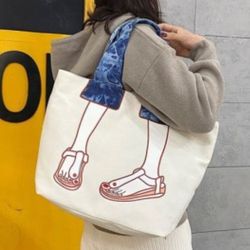Beige Sandle Illusion Canvas Tote Bag