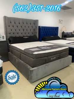 Queen velvet bed frame with mattress Colchon Nuevo new mattress and frame