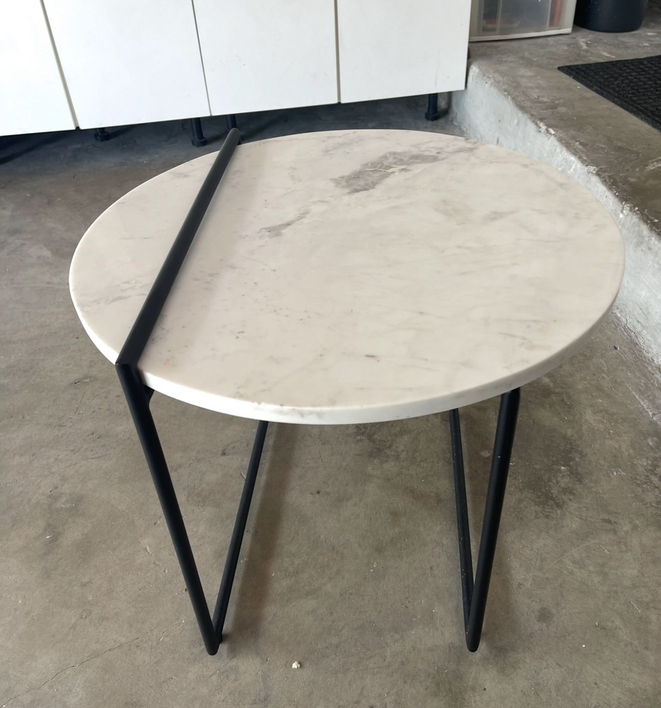 New White Marble End Table, Size : 22D x 19 H. Was $200 
