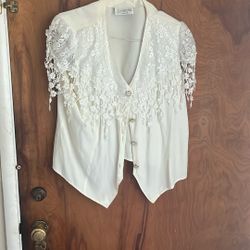 Vintage Lenovia White Lace Chiffon Button-Up Blouse – Romantic Cottagecore