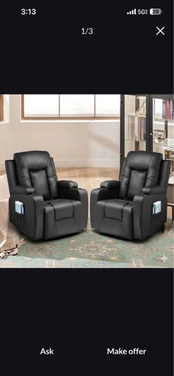 Two matching electric recliners with massage and heat brand new