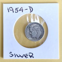 1954 - D.     Silver Circulated Roosevelt Dime.