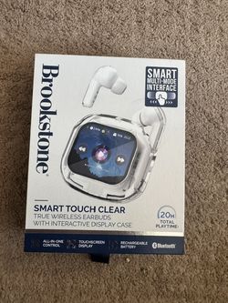 Brookstone Smart Touch Clear Wireless Earbuds w/ Touchscreen Case (New)