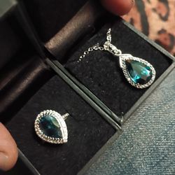 Sterling Silver Ring And Necklace W Blue Topaz Pear Shaped Gems