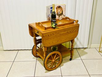 Vintage Maple Drop Leaf Rolling Tea Cart Server.antique cart server